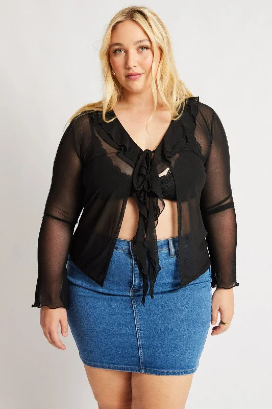 Black Frill Bolero Tie Jacket Toggled Jacket Drawstring Jacket Belted Jacket