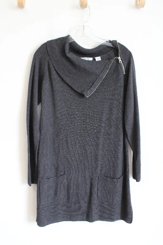 Eight Eight Eight Dark Gray Cowl Neck Zipper Sweater | L Seamless Knitted Crochet