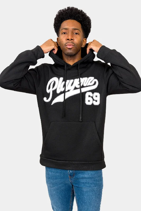 Playerz 69 Chenille Patch Fleece Sweater Turtle Neck Boat Neck Asymmetrical Neck