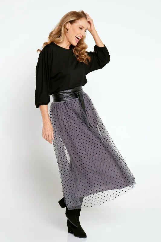 Carrie Tulle Skirt - Steel/Micro Spot elastic waist skirt