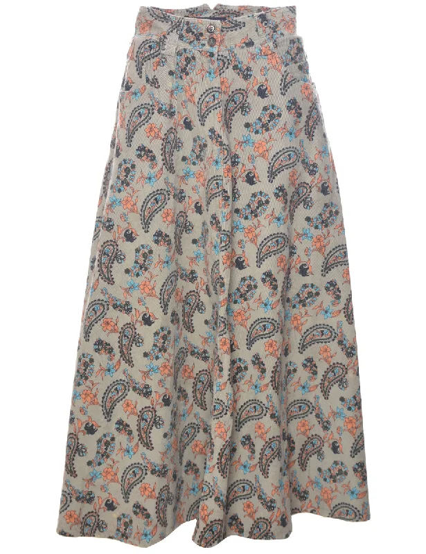 Corduroy Paisley And Floral Print Maxi Skirt - M mini skirt trendy