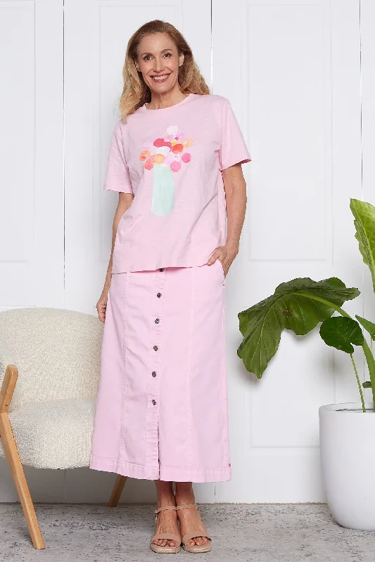 Florence Button Thru Skirt - Splendid Pink midi skirt versatile