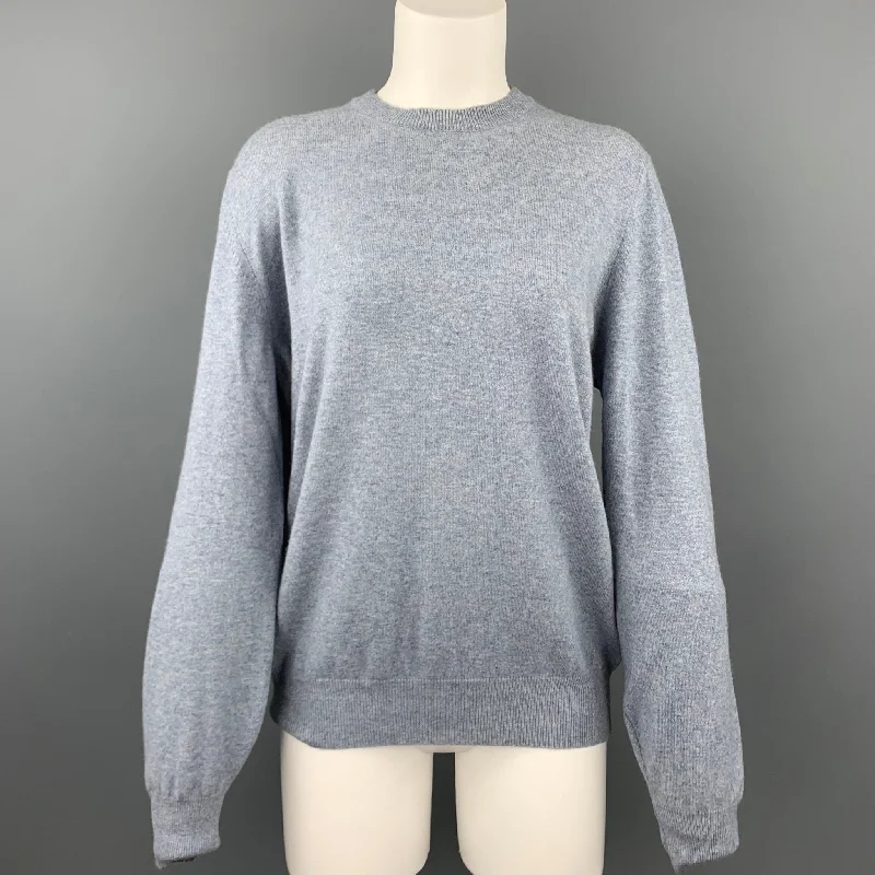 BRUNELLO CUCINELLI Size 14 Blue Cashmere Suede Crew-Neck Sweater Zippered Buttoned Snapped BRUNELLO CUCINELLI Size 14 Blue Cashmere Suede Crew-Neck Sweater Zippered Buttoned Snapped