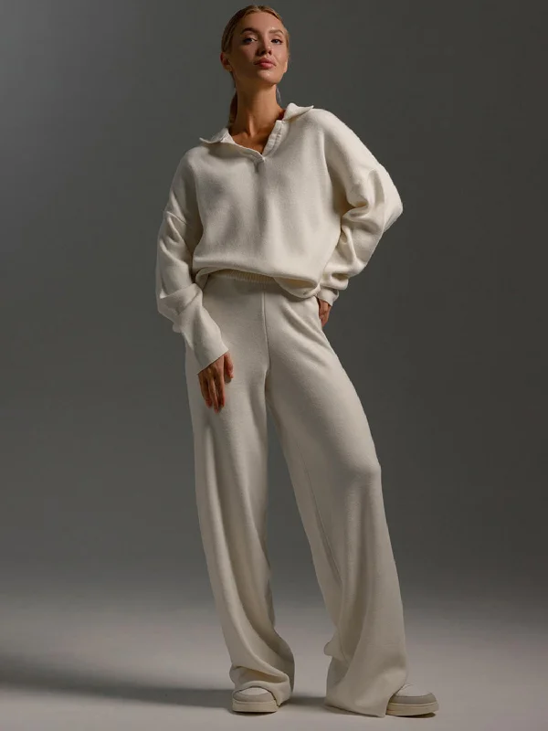 Johnny Collar Long Sleeve Top And Pants Sweater Set Boat Neck Shawl Collar Notched Collar