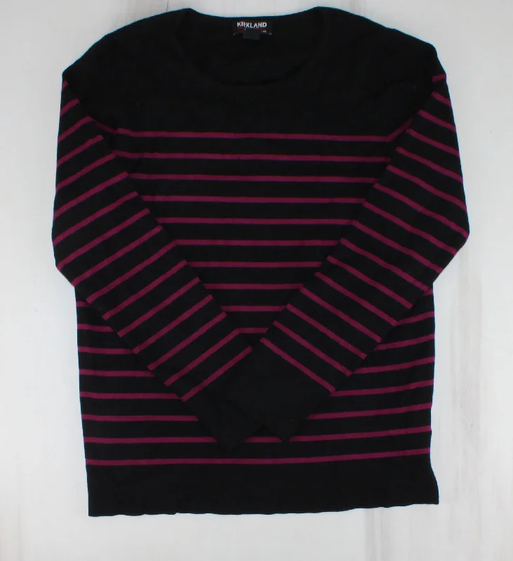 KIRKLAND BLACK AND MAROON STRIPED SWEATER LADIES MEDIUM PRE-LOVED Slim Fit Regular Fit Oversized KIRKLAND BLACK AND MAROON STRIPED SWEATER LADIES MEDIUM PRE-LOVED Slim Fit Regular Fit Oversized