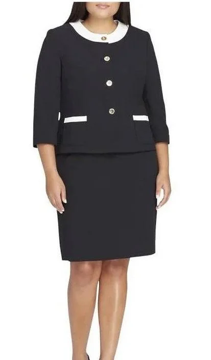 Tahari Long Sleeve Crepe Twill Skirt Set Plus Size Suit chiffon skirt delicate