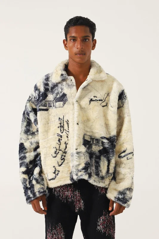 "FROM LAHORE WITH LOVE" SHERPA JACKET Denim Fabric Leather Fabric Suede Fabric