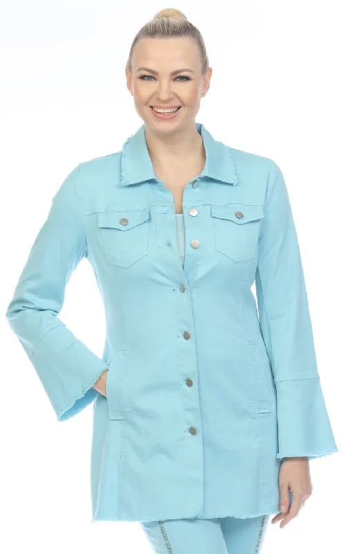 "Nelly" Turquoise Long Jacket Rayon Fabric Velvet Fabric Corduroy Fabric