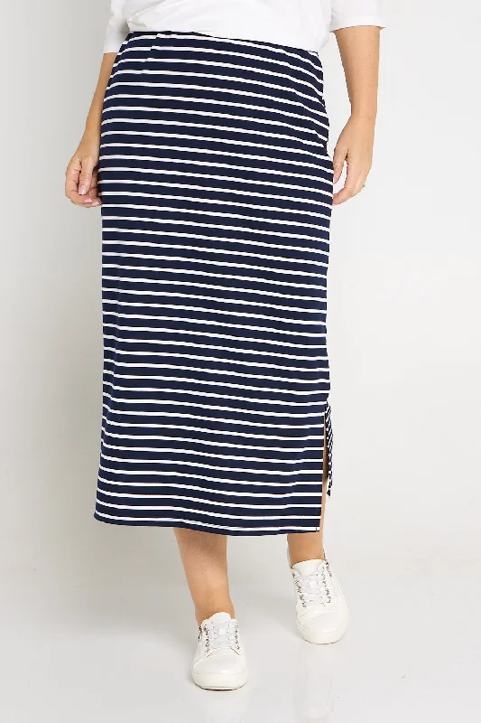 Charlize Column Skirt - Navy/White Stripe leather skirt sleek