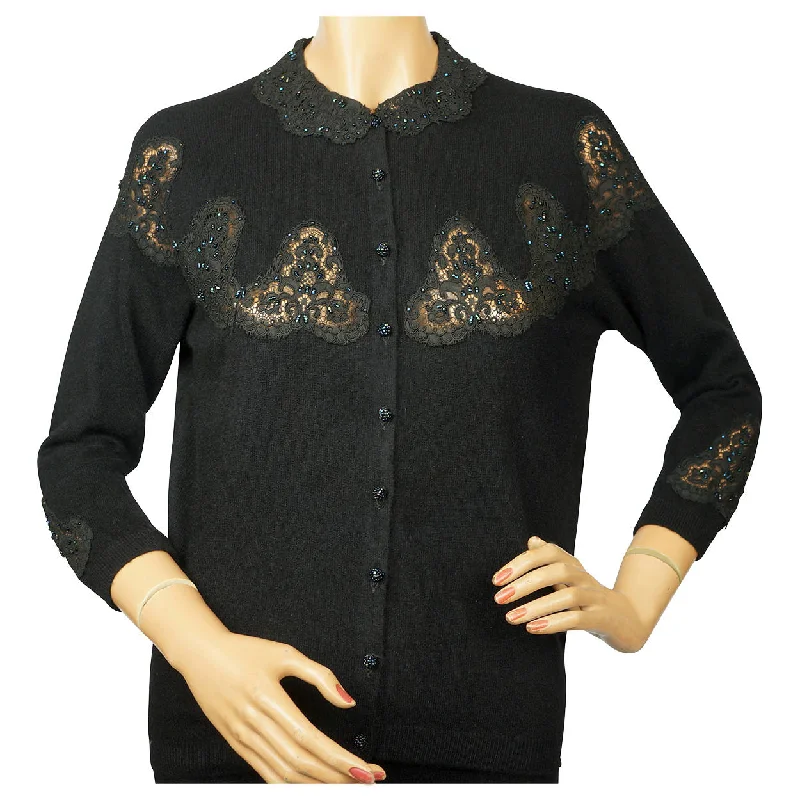 Vintage 1950s Ballantyne Scottish Cashmere Sweater Beaded Lace Insetting Size M Lightweight Heavyweight Midweight Vintage 1950s Ballantyne Scottish Cashmere Sweater Beaded Lace Insetting Size M Lightweight Heavyweight Midweight
