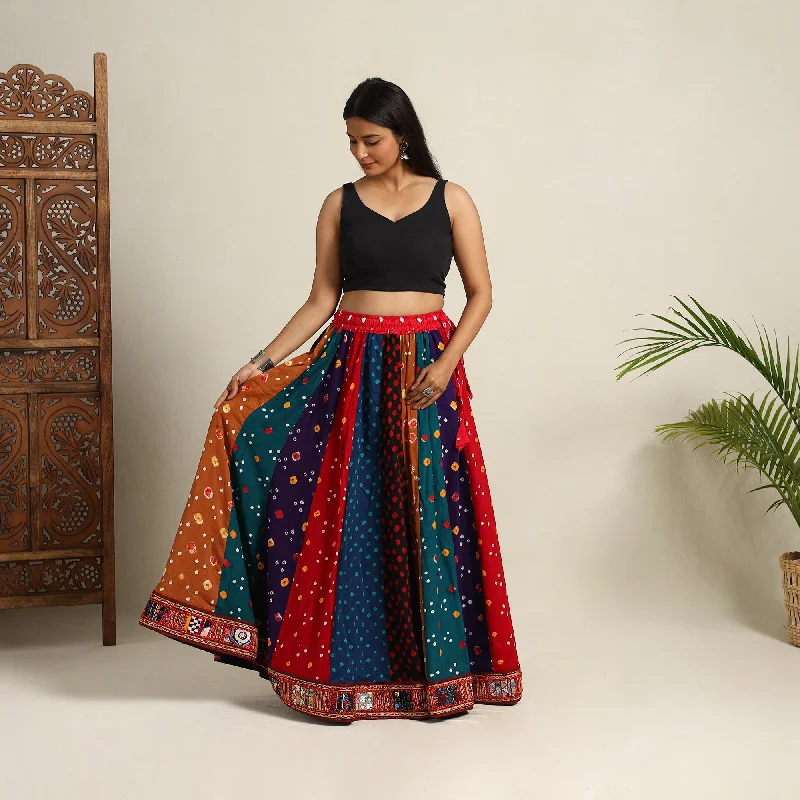 Multicolor - 24 Kali Patchwork Tie & Dye Cotton Bandhani Skirt 07 leather skirt modern