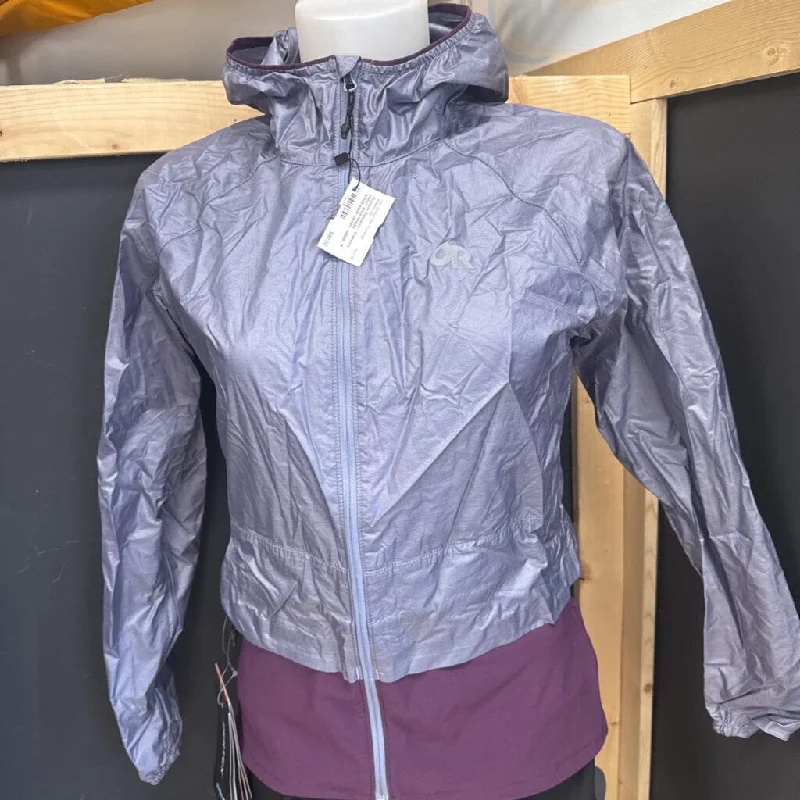 Outdoor Research - Women's Helium Wind Hoodie Windbreaker Jacket - MSRP $150: Grey/Purple-women-SM Zippered Jacket Buttoned Jacket Snapped Jacket Outdoor Research - Women's Helium Wind Hoodie Windbreaker Jacket - MSRP $150: Grey/Purple-women-SM Zippered Jacket Buttoned Jacket Snapped Jacket