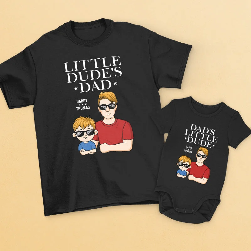 Father's Lil Girl & Dude - Family Personalized Custom Matching T-Shirt And Baby Onesie - Father's Day, Baby Shower Gift, Gift For First Dad