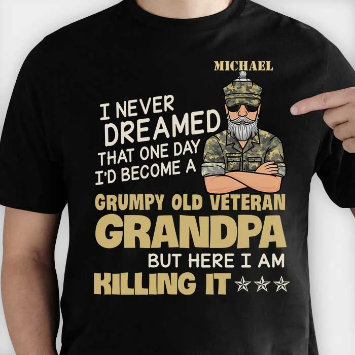 Grumpy Old Veteran Grandpa - Gift For 4th Of July - Personalized Unisex T-Shirt