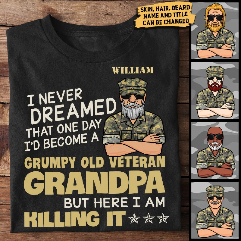 Grumpy Old Veteran Grandpa - Gift For 4th Of July - Personalized Unisex T-Shirt