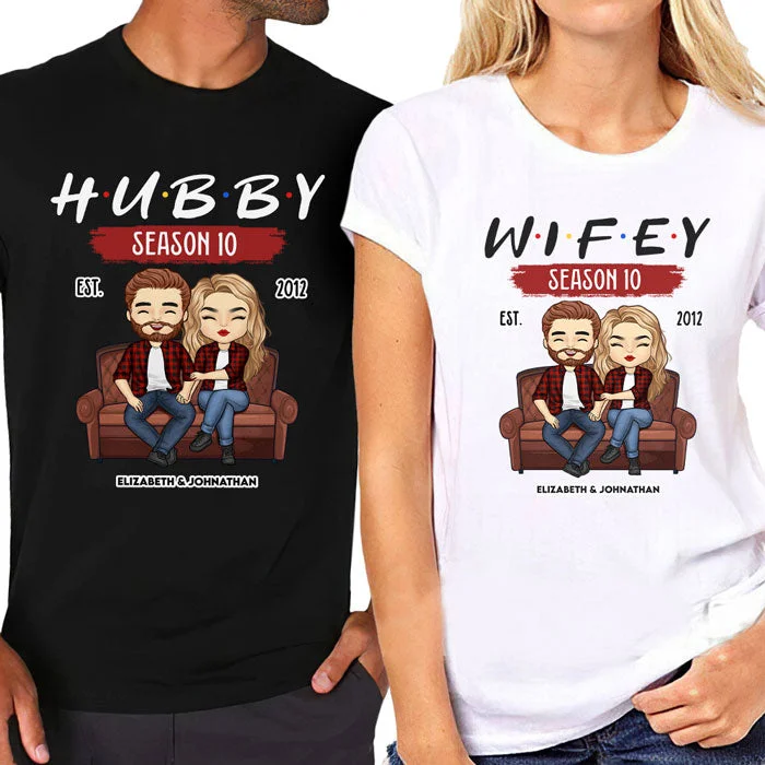 Hubby & Wifey Since Then - Personalized Matching Couple T-Shirt - Gift For Couple, Husband Wife, Anniversary, Engagement, Wedding, Marriage Gift