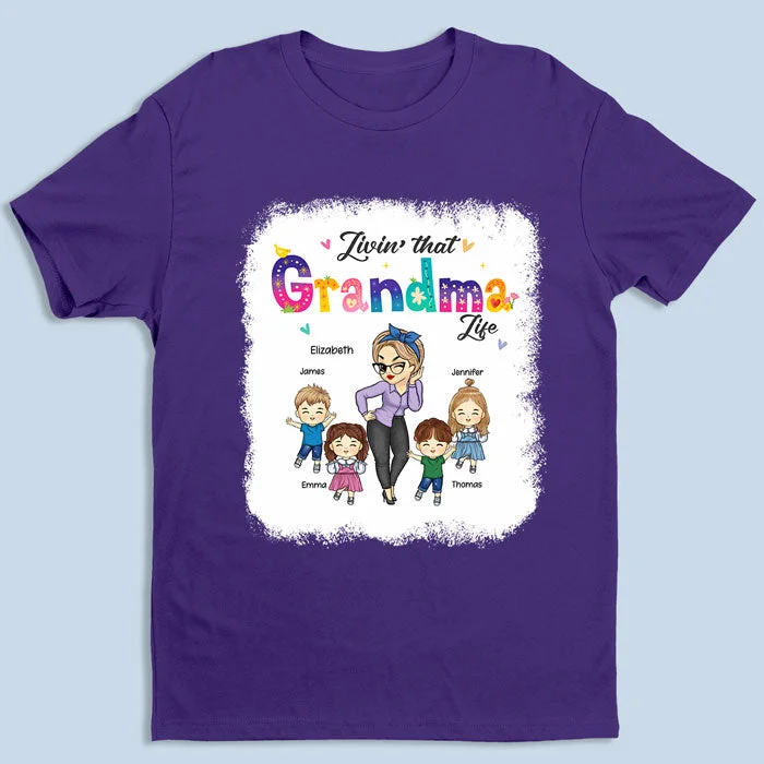 Living Loving Grandma Life - Family Personalized Custom Fake Bleach T-Shirt - Mother's Day, Birthday Gift For Grandma