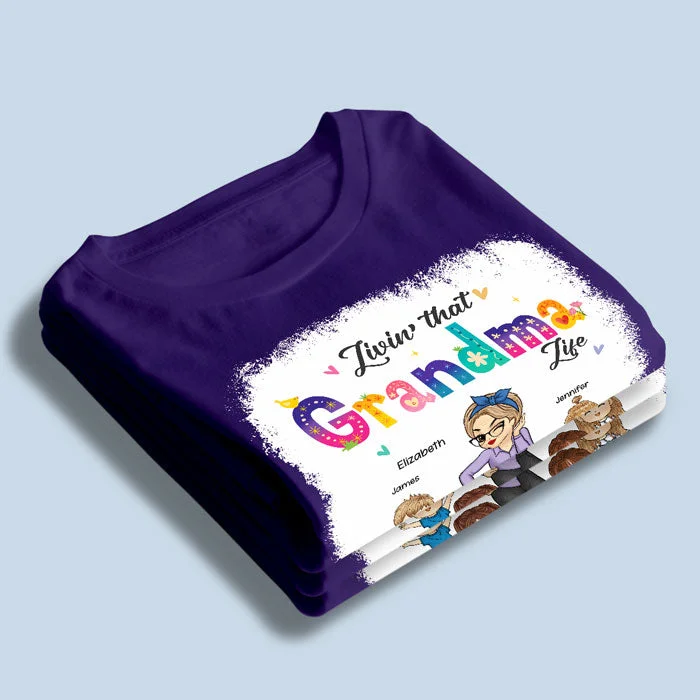 Living Loving Grandma Life - Family Personalized Custom Fake Bleach T-Shirt - Mother's Day, Birthday Gift For Grandma