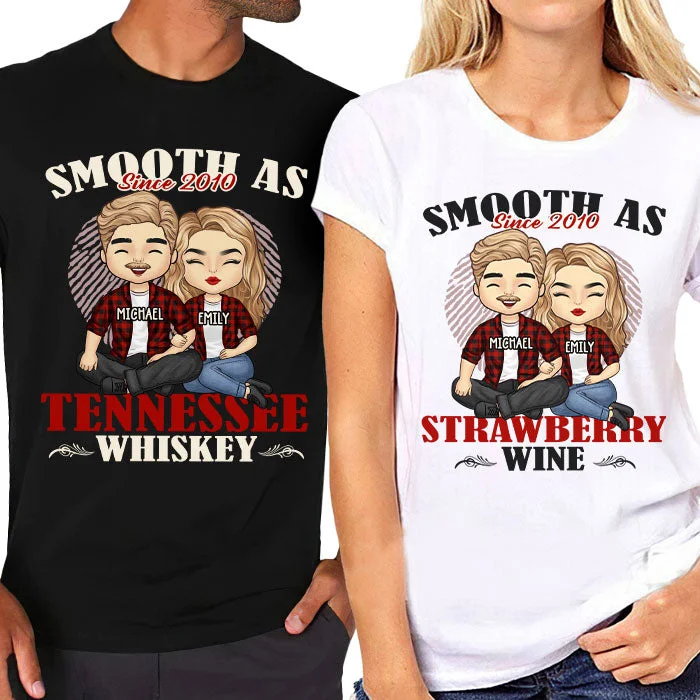 Smooth As Tennessee Whiskey Sweet As Strawberry Wine - Personalized Matching Couple T-Shirt - Gift For Couple, Husband Wife, Anniversary, Engagement, Wedding, Marriage Gift