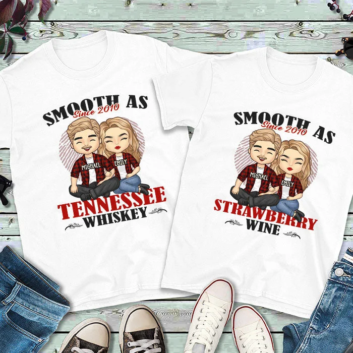 Smooth As Tennessee Whiskey Sweet As Strawberry Wine - Personalized Matching Couple T-Shirt - Gift For Couple, Husband Wife, Anniversary, Engagement, Wedding, Marriage Gift