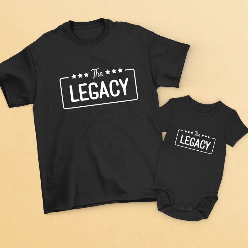 The Legend & His Legacy - Family Personalized Custom Matching T-Shirt And Baby Onesie - Father's Day, Baby Shower Gift, Gift For First Dad