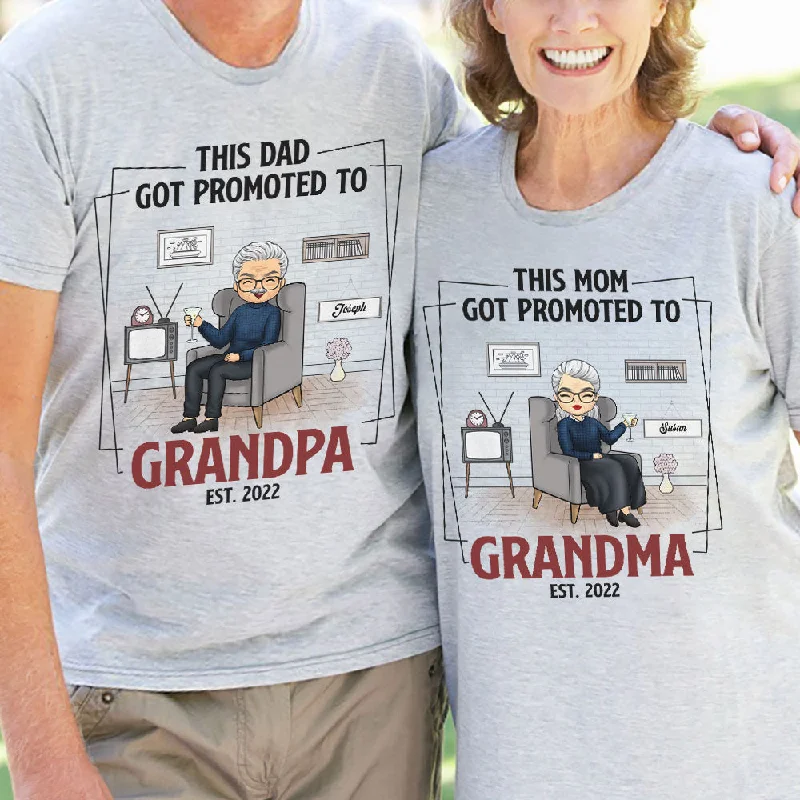 These Parents Got Promoted To Grandpa & Grandma - Personalized Matching Couple T-Shirt - Gift For Couple, Husband Wife, Grandparents