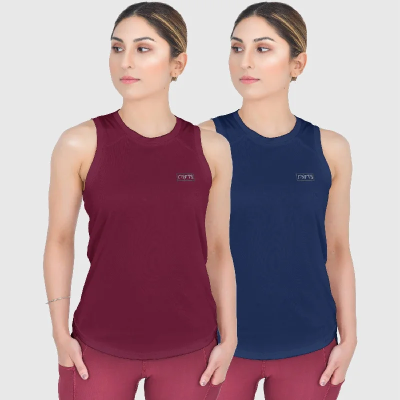 Ärmellose Damenoberteile - Maroon - Navy - Packung mit 2