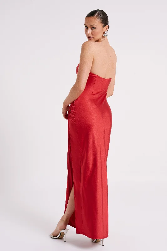 Aminah Draped Strapless Maxi Dress - Red