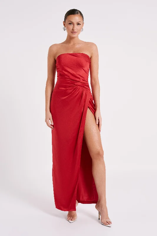 Aminah Draped Strapless Maxi Dress - Red