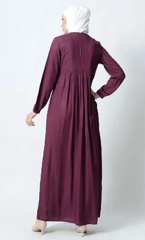 Big Floral Motif Embroidered Rayon Abaya Dress