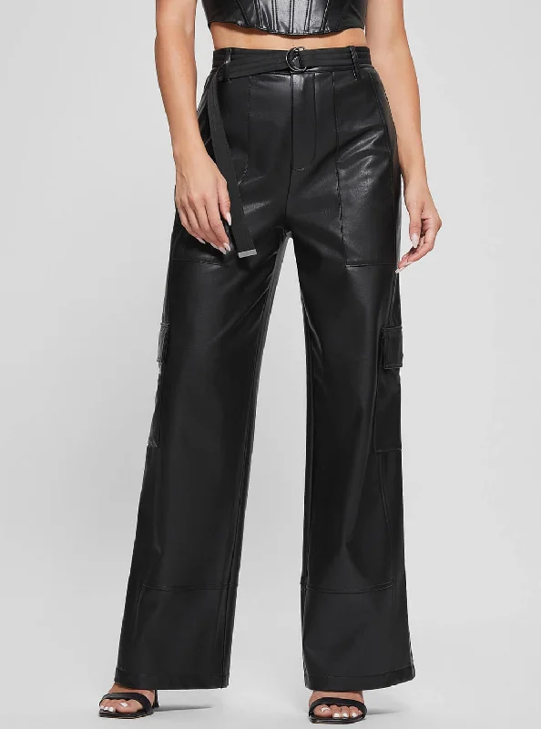 Black Gwen Leather Cargo Pants