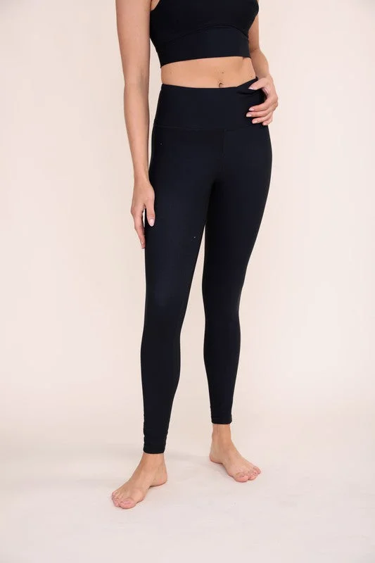 Black High Waist Ribbed Athletic Leggings(386)