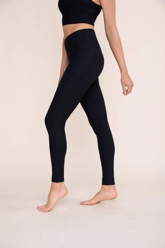 Black High Waist Ribbed Athletic Leggings(386)