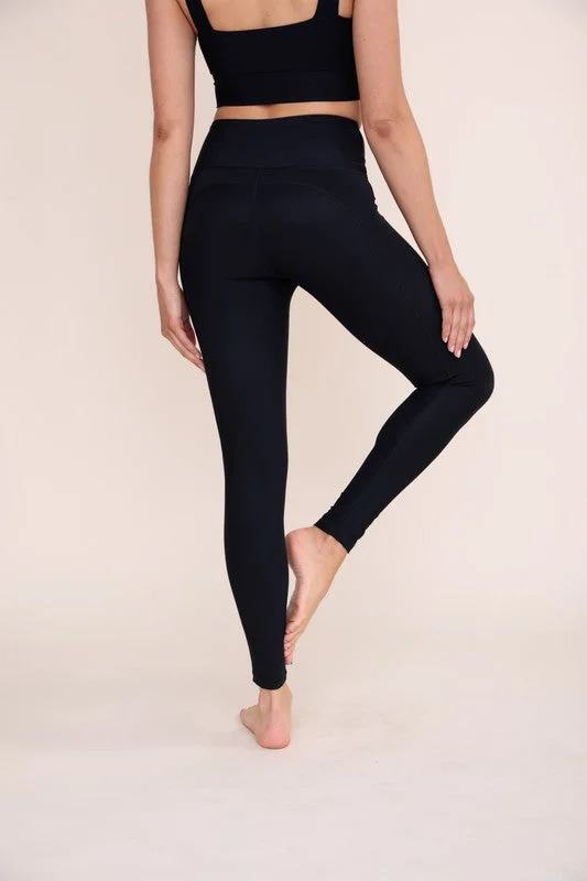 Black High Waist Ribbed Athletic Leggings(386)