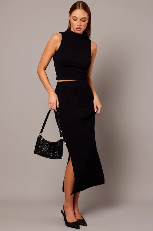 Black Knit Skirt High Rise