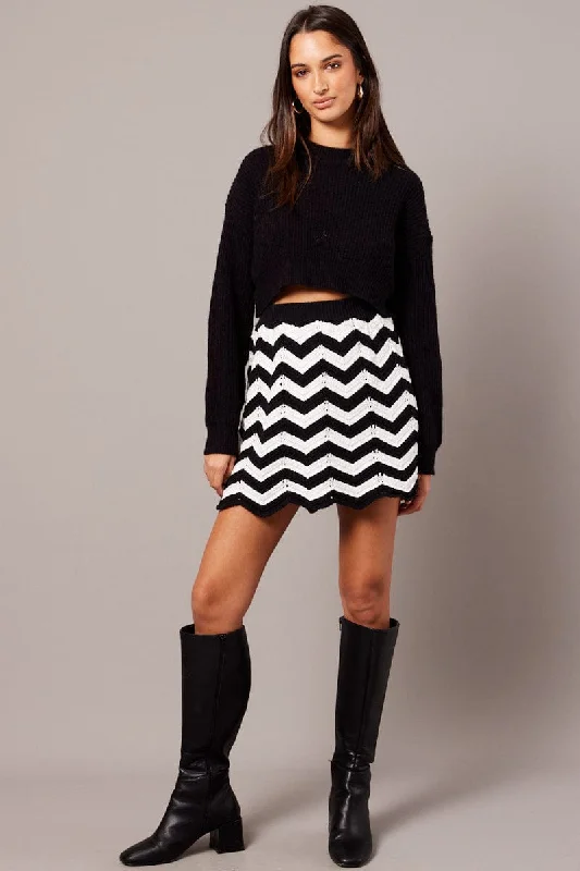 Black Stripe Knit Skirt Mini