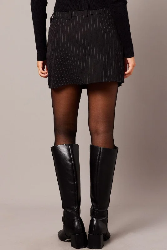 Black Stripe Mini Skirt Mid Rise