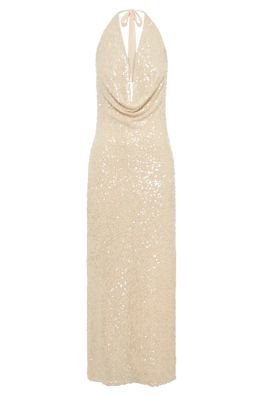 Blakely Halter Sequin Maxi Dress - Cream