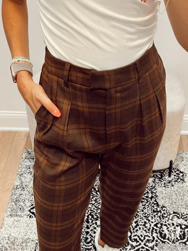 Stanton Chestnut Plaid Ankle Trouser