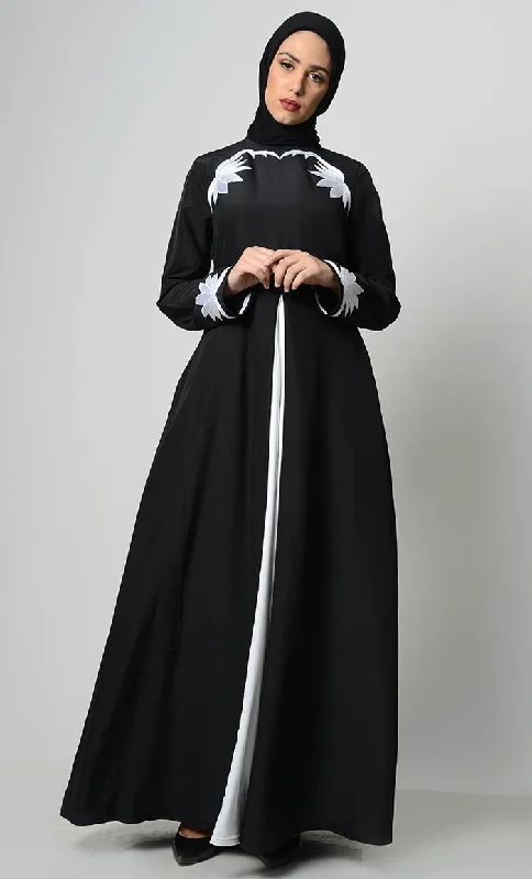 Contrast Embroidered Grace Abaya-Black