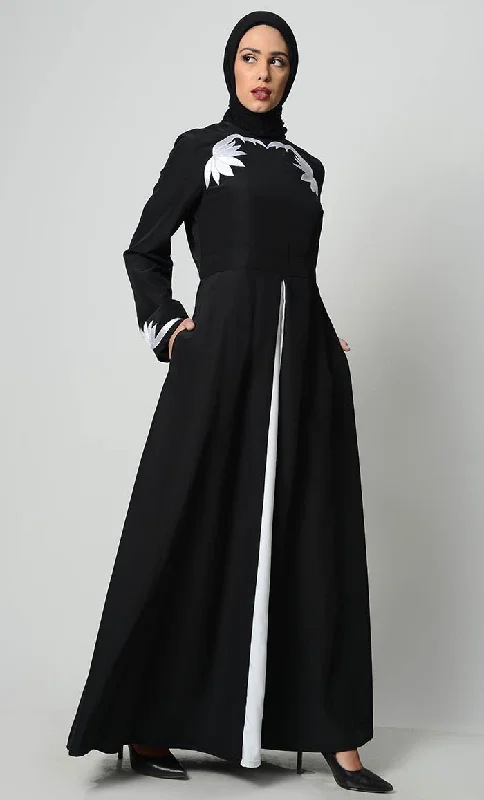 Contrast Embroidered Grace Abaya-Black