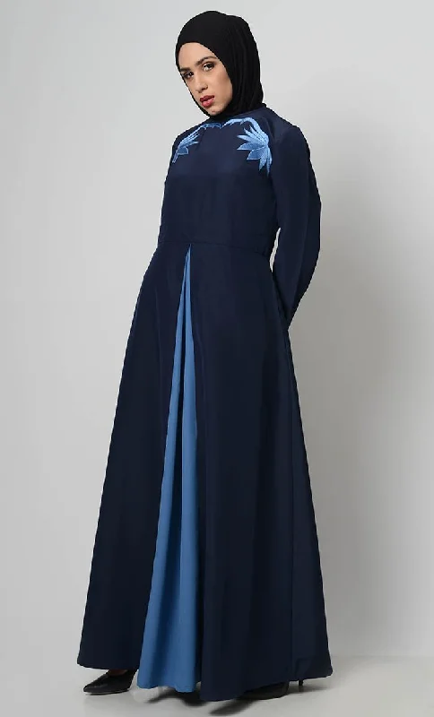 Contrast Embroidered Grace Abaya-Navy