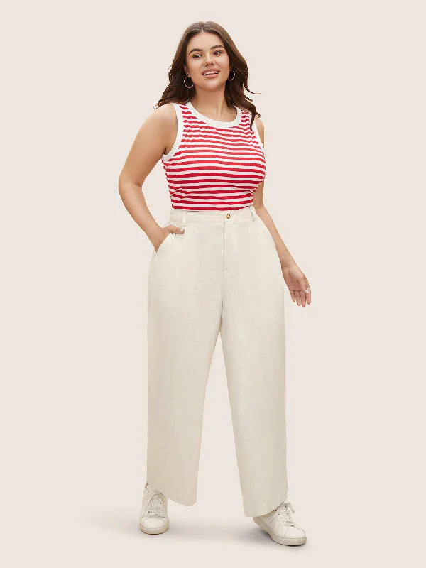 Cotton Linen Elastic Waist Wide Leg Pants