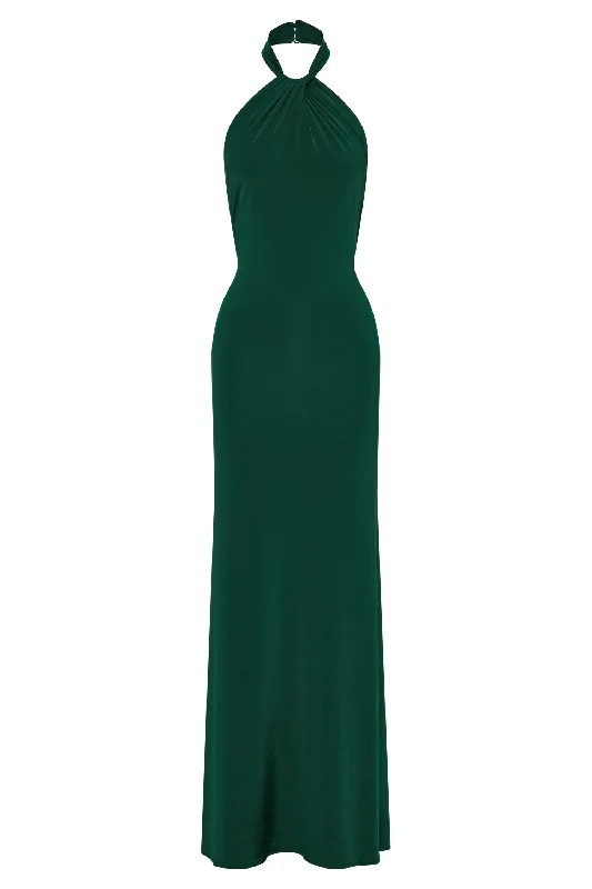 Elyna Slinky Halter Maxi Dress - Forest Green