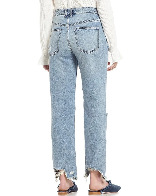 Free People - Chewed Up Mid Rise Straight Leg Denim Jean - Indigo Blue