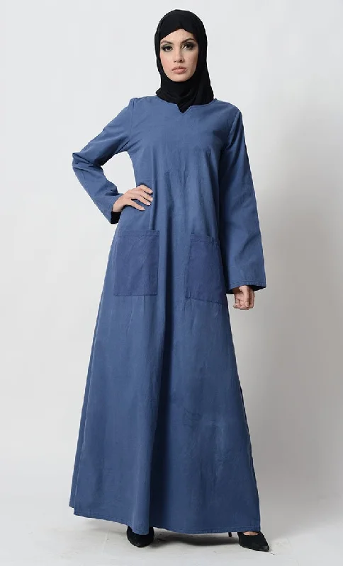 Sweetheart neckline modest wear casual abaya dress-Navy