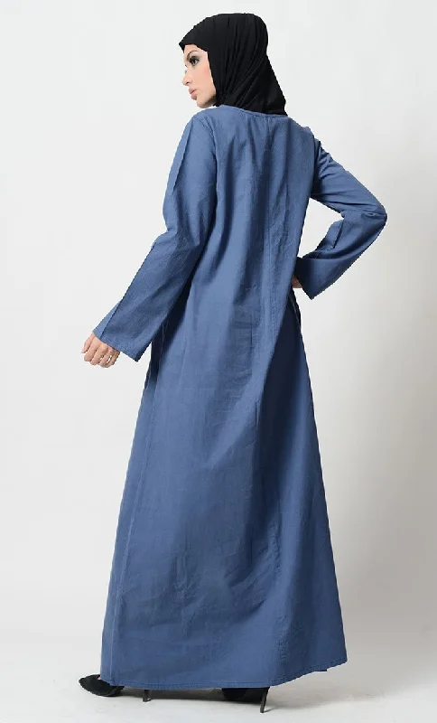 Sweetheart neckline modest wear casual abaya dress-Navy