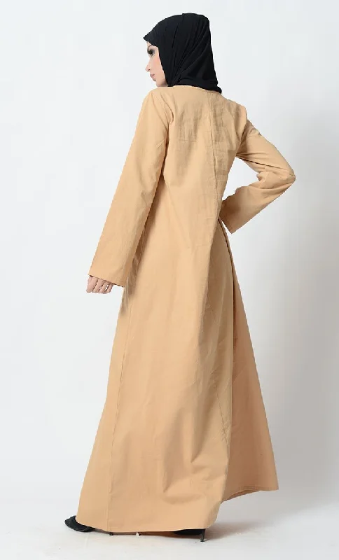 Sweetheart neckline modest wear casual abaya dress-Sand