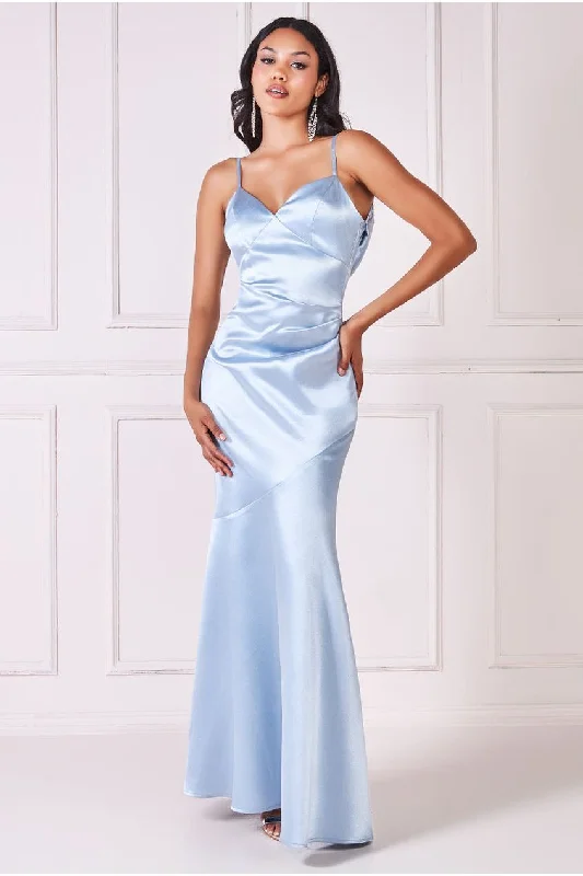 Goddiva Cowl Back Satin Maxi Dress - Blue