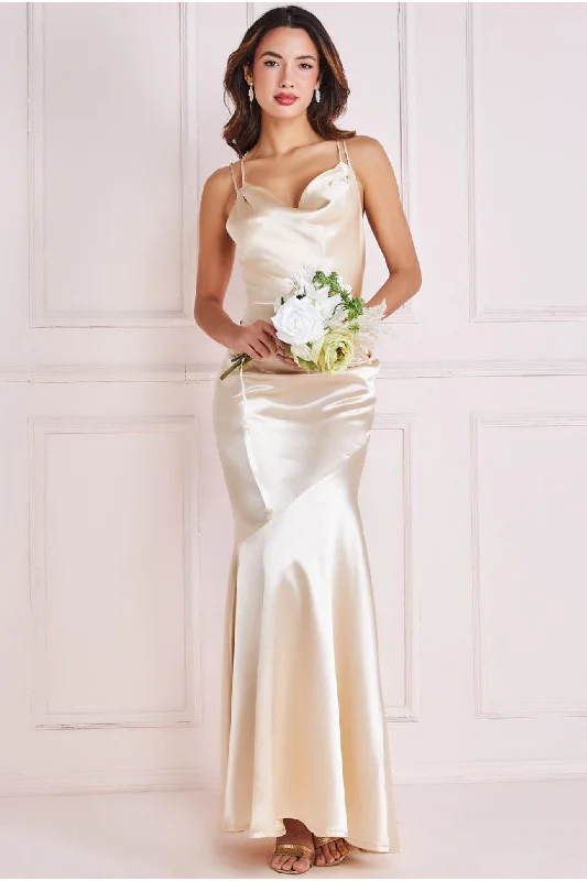 Goddiva Satin Cowl Neck With Strappy Back Maxi - Champagne